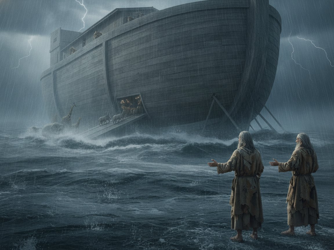 Chuva torrencial caindo sem parar sobre a terra durante quarenta dias e quarenta noites, no tempo do dilúvio de Noé.