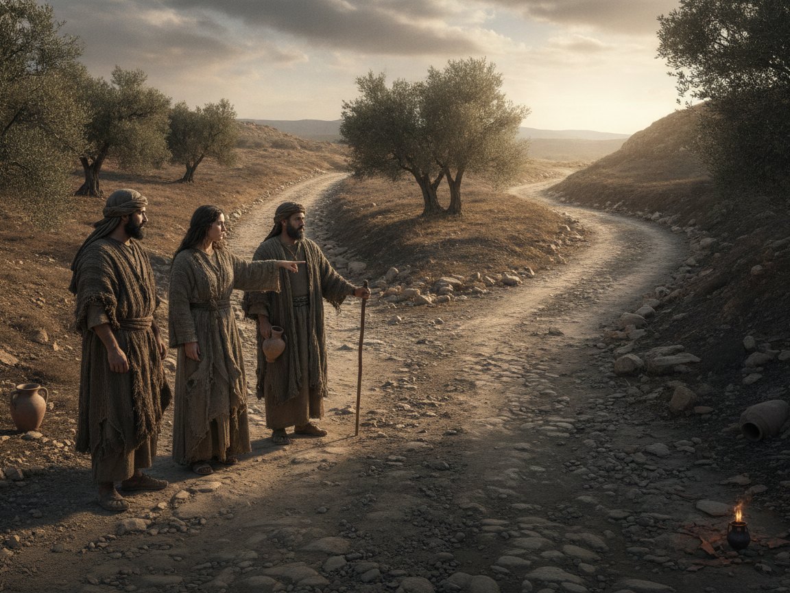 Imagem simbólica de uma estrada que se divide em duas sob luz dramática, evocando a decisão radical que a verdade de Cristo provoca.