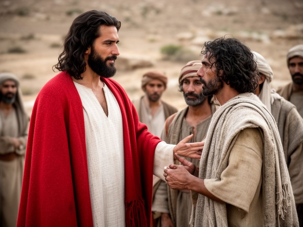 Jesus cura um homem endemoninhado, cego e mudo, que passa a falar e a ver - a cura tripla de Mateus 12:22 que serve de gatilho para a controversia de Belzebu.