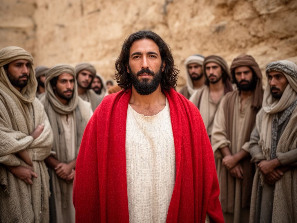 Jesus ensinando as multidoes enquanto sua mae e seus irmaos aguardam do lado de fora - a pergunta 'quem e a minha mae, e quem sao os meus irmaos?' que redefine o parentesco pela vontade de Deus, incluindo os discipulos como verdadeira familia.